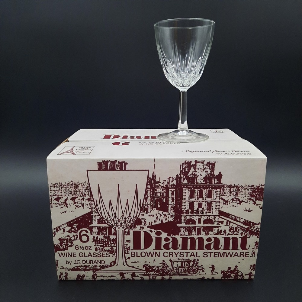 J G Durand Diamant 6‎ 1/2 oz Blown Crystal Wine Glasses France Set of 6